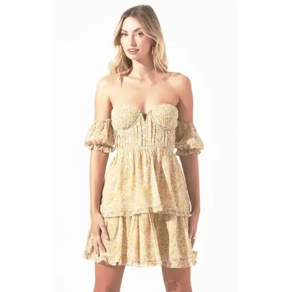 knee length dresses for ladies ASTR Aisha Floral Appliqué Mini Dress in Yellow Floral – CHROME
